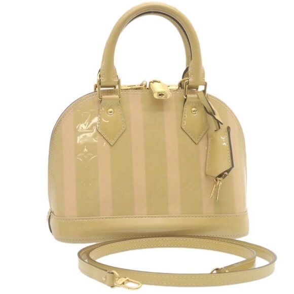 LOUIS VUITTON Vernis Rayures Alma BB Hand Bag 2way Beige - Picture 1 of 15